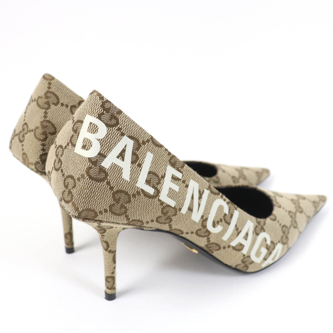 Pristine GUCCI×BALENCIAGA pumps Pointed toe Brown GG canvas Women 36 676603