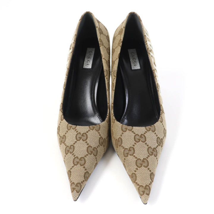 Pristine GUCCI×BALENCIAGA pumps Pointed toe Brown GG canvas Women 36 676603