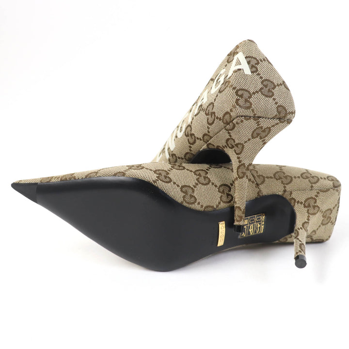 Pristine GUCCI×BALENCIAGA pumps Pointed toe Brown GG canvas Women 36 676603