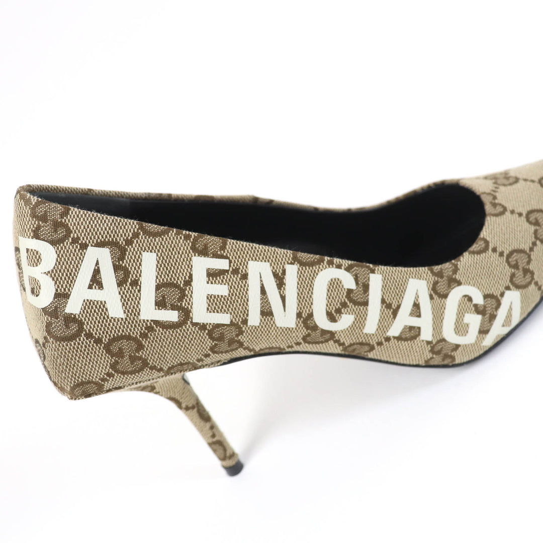 Pristine GUCCI×BALENCIAGA pumps Pointed toe Brown GG canvas Women 36 676603