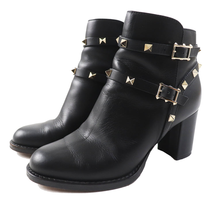 Great Valentino Garavani short boots With rock studs black leather Women 35.5