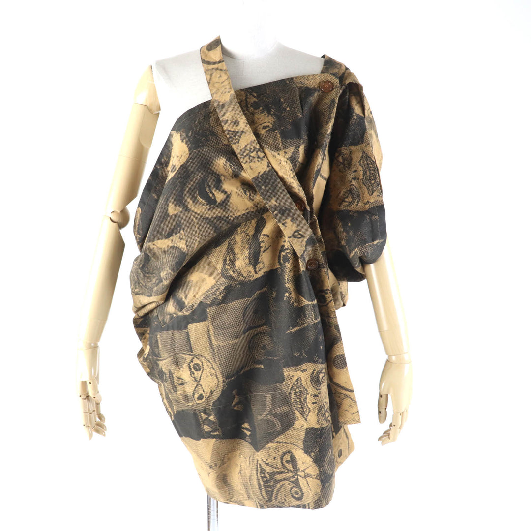 Excellent Vivienne Westwood one piece Asymmetrical design with human face print Brown cotton Women 38