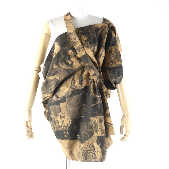 Excellent Vivienne Westwood one piece Asymmetrical design with human face print Brown cotton Women 38