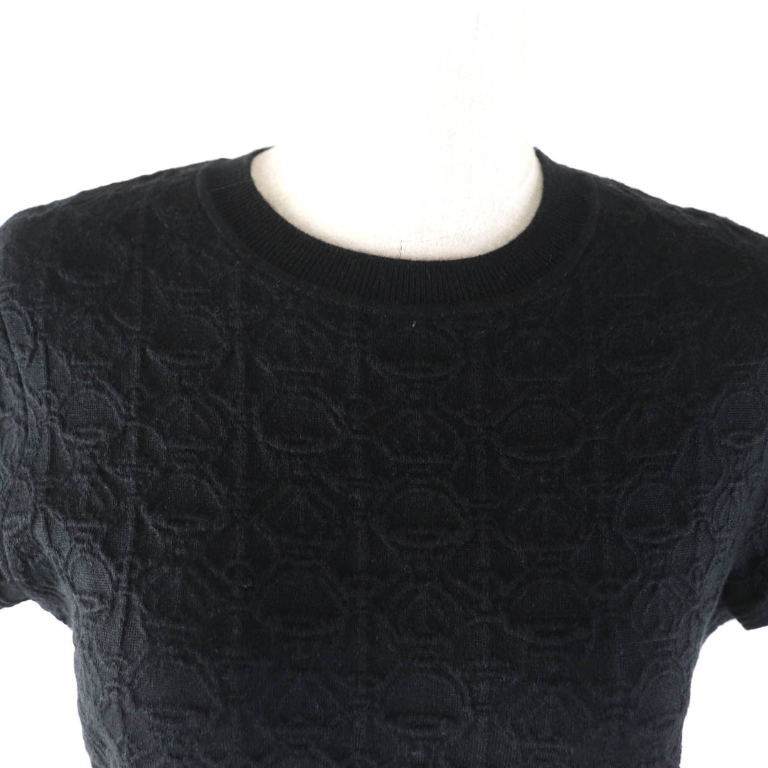 Great HERMES one piece Crew neck French sleeve knit black cashmere Women 40