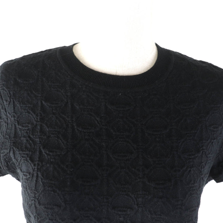 Great HERMES one piece Crew neck French sleeve knit black cashmere Women 40