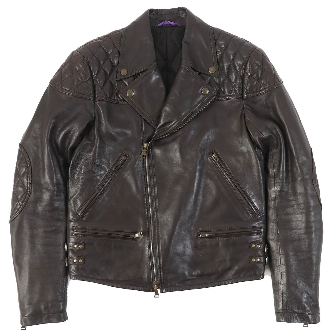 Great PAUL SMITH COLLECTION leather jacket Elbow patch padded double riders jacket Dark brown Lamb leather mens M