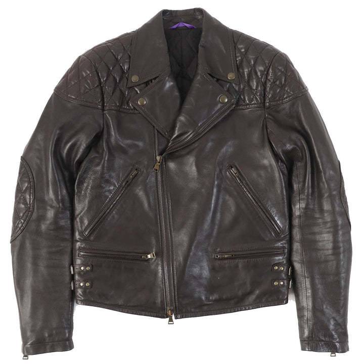 Great PAUL SMITH COLLECTION leather jacket Elbow patch padded double riders jacket Dark brown Lamb leather mens M