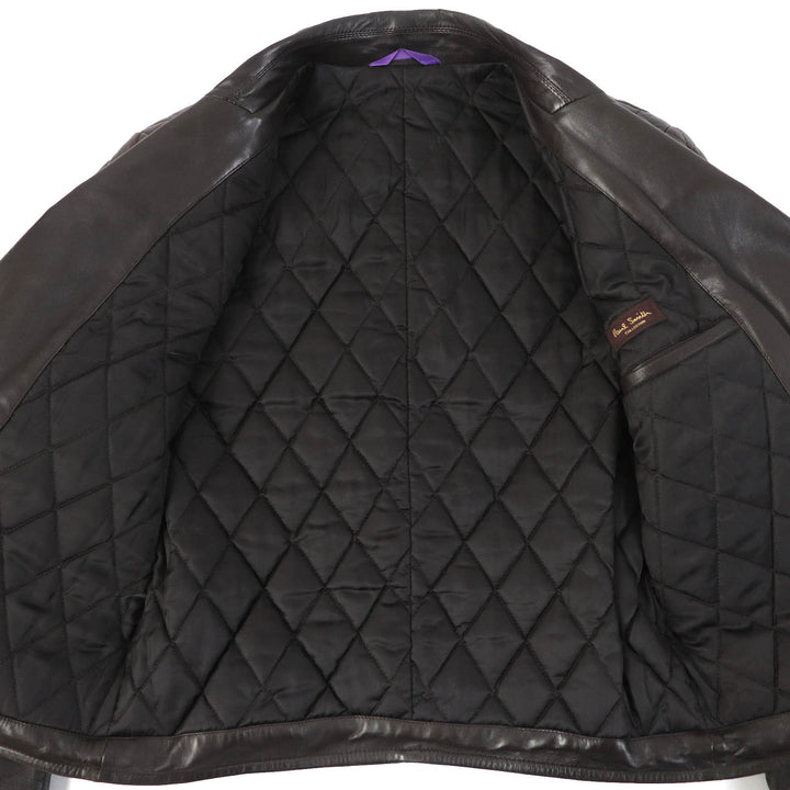 Great PAUL SMITH COLLECTION leather jacket Elbow patch padded double riders jacket Dark brown Lamb leather mens M