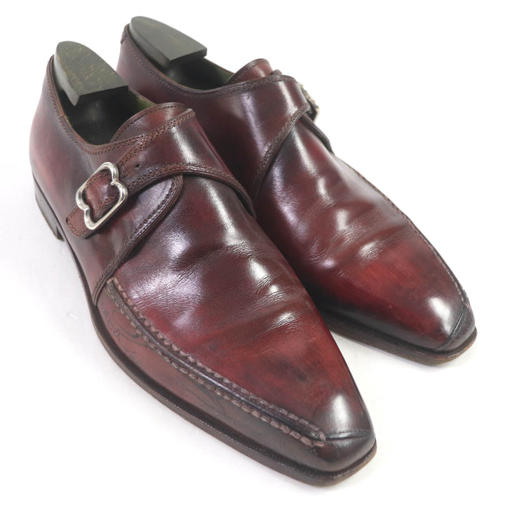 Very Good Berluti Leather shoes Demesure Scars Calligraphy Patine Single Monk Strap Bordeaux leather mens 9