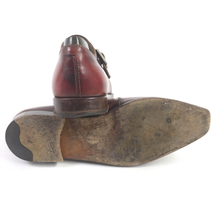 Very Good Berluti Leather shoes Demesure Scars Calligraphy Patine Single Monk Strap Bordeaux leather mens 9