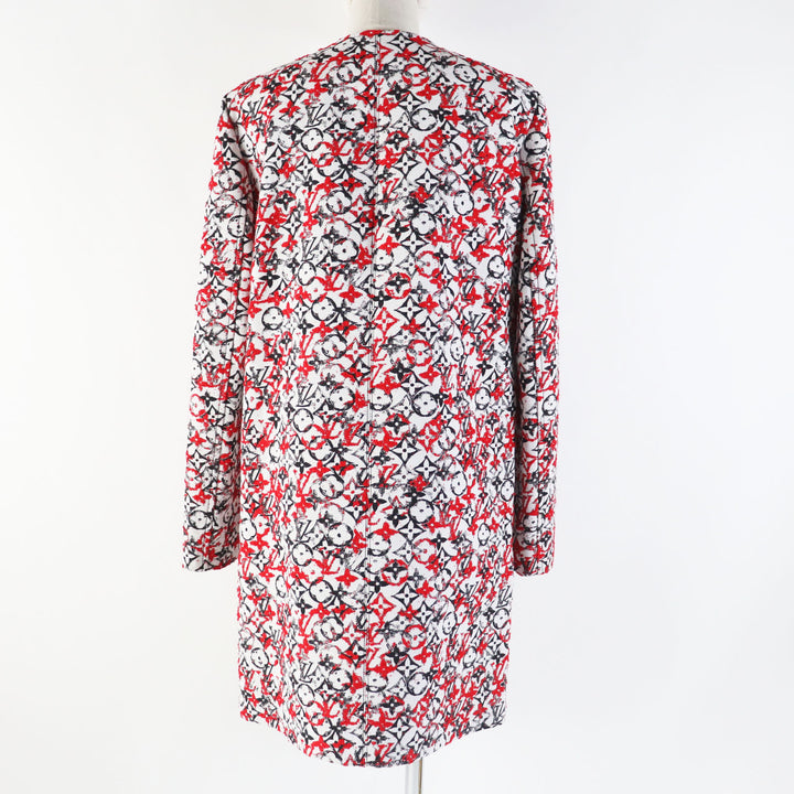 Excellent LOUIS VUITTON coat Monogram jacquard no-collar zip-up long Women 38