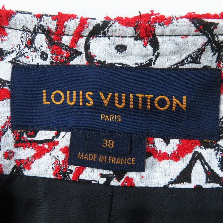 Excellent LOUIS VUITTON coat Monogram jacquard no-collar zip-up long Women 38