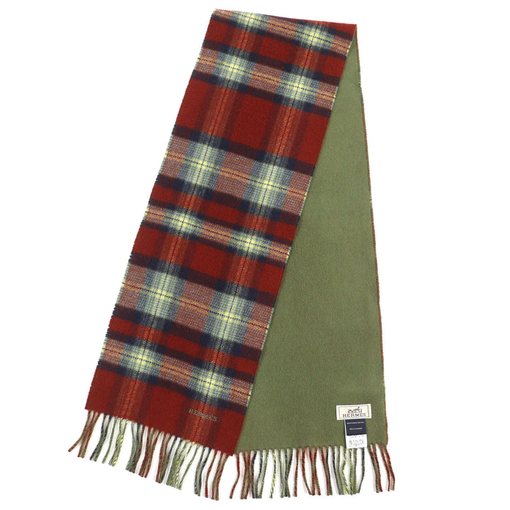 Excellent HERMES Scarf Back to school Logo Embroidery Fringe Red series cashmere mens