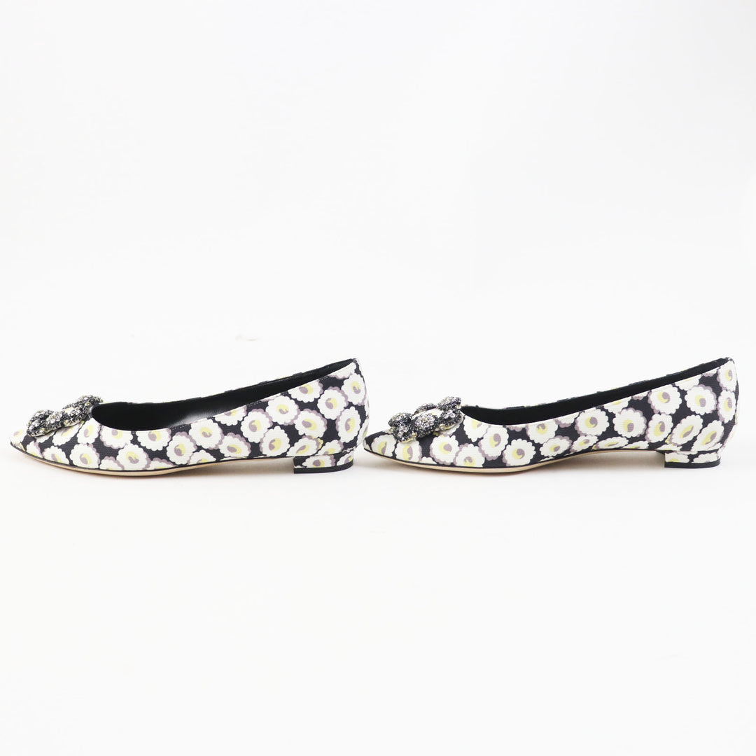 Pristine MANOLO BLAHNIK pumps HANGTSTFLAT Hangisi Flat Floral Pattern Rayon 37.5