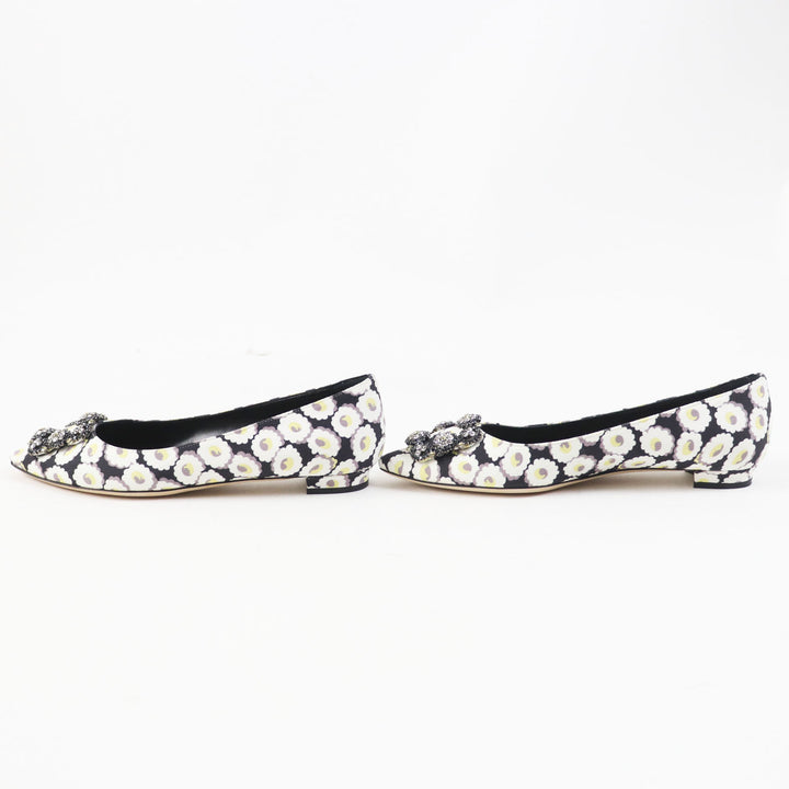 Pristine MANOLO BLAHNIK pumps HANGTSTFLAT Hangisi Flat Floral Pattern Rayon 37.5