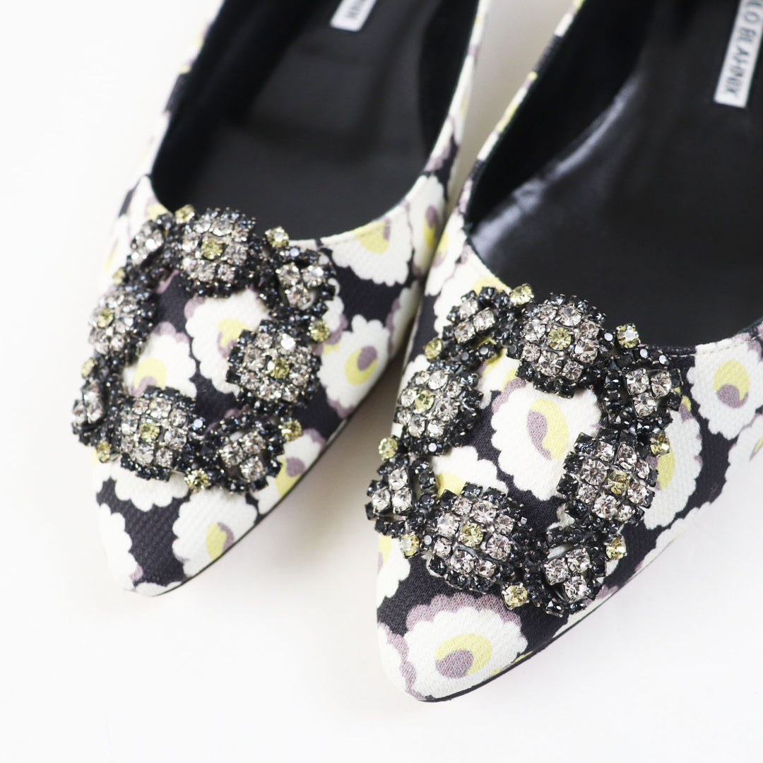 Pristine MANOLO BLAHNIK pumps HANGTSTFLAT Hangisi Flat Floral Pattern Rayon 37.5
