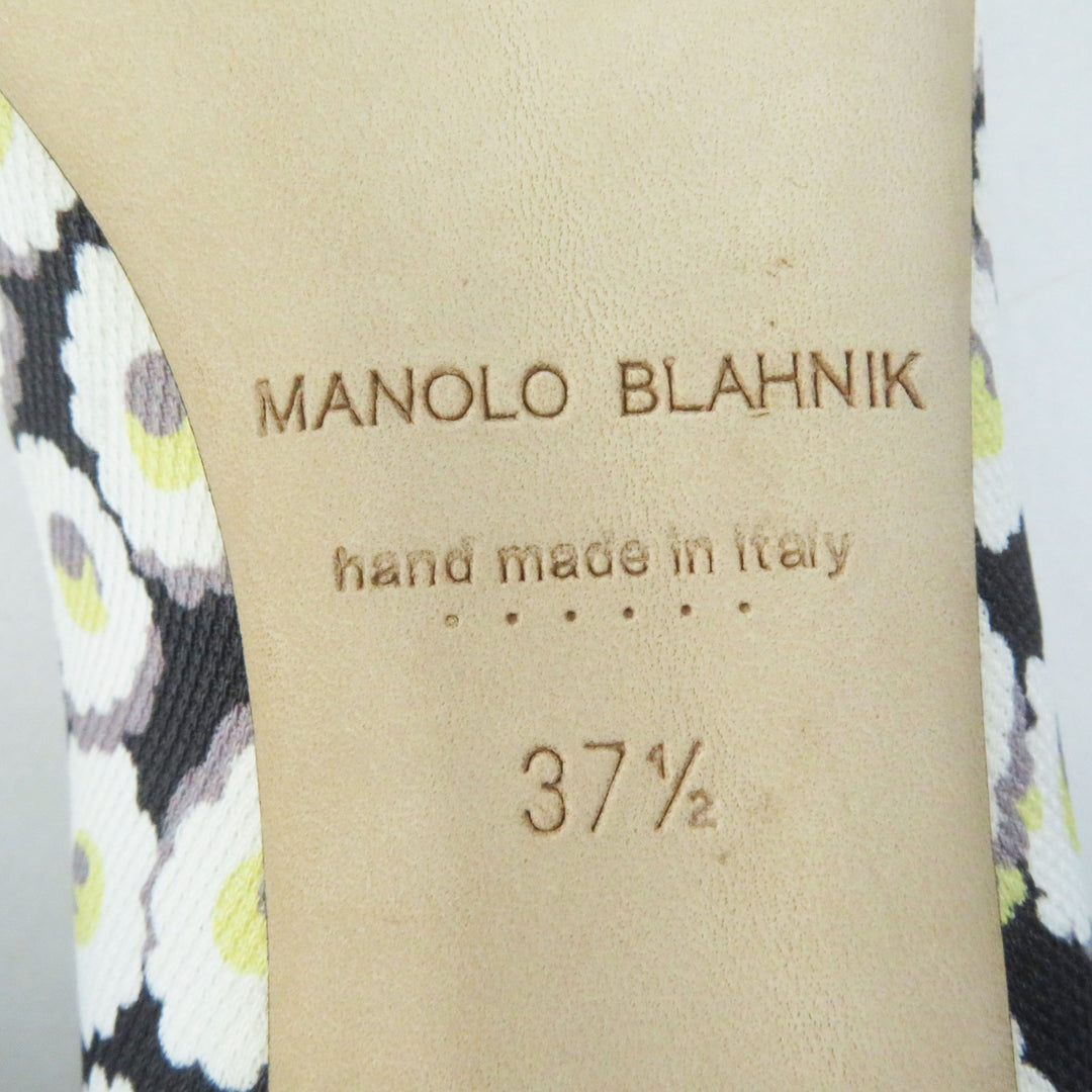 Pristine MANOLO BLAHNIK pumps HANGTSTFLAT Hangisi Flat Floral Pattern Rayon 37.5