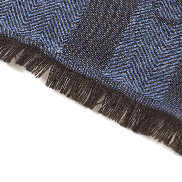 Excellent GUCCI Scarf Herringbone Pattern Fringe Shawl Stole Blue brown mens
