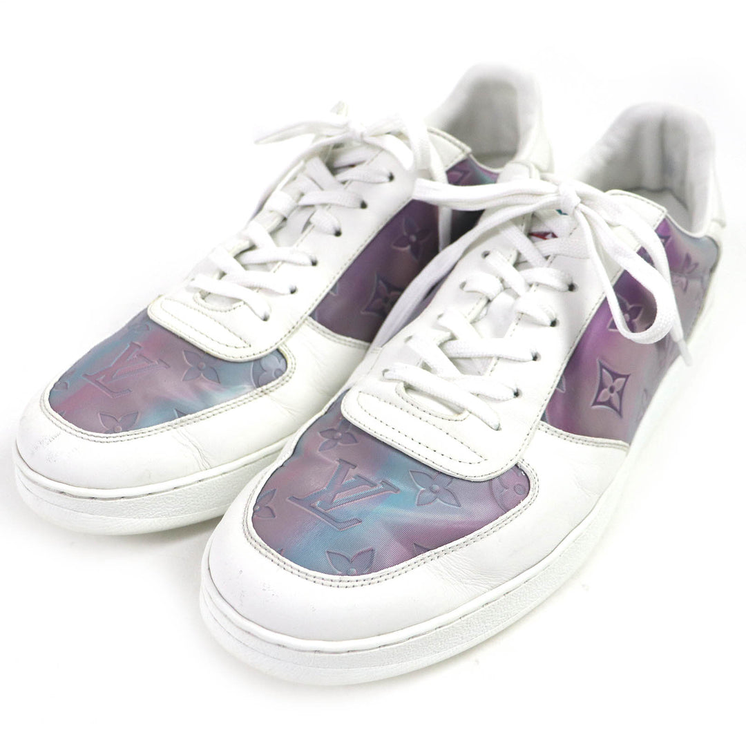 LOUIS VUITTON sneakers Monogram pattern White Aurora Color leather mens 8.5