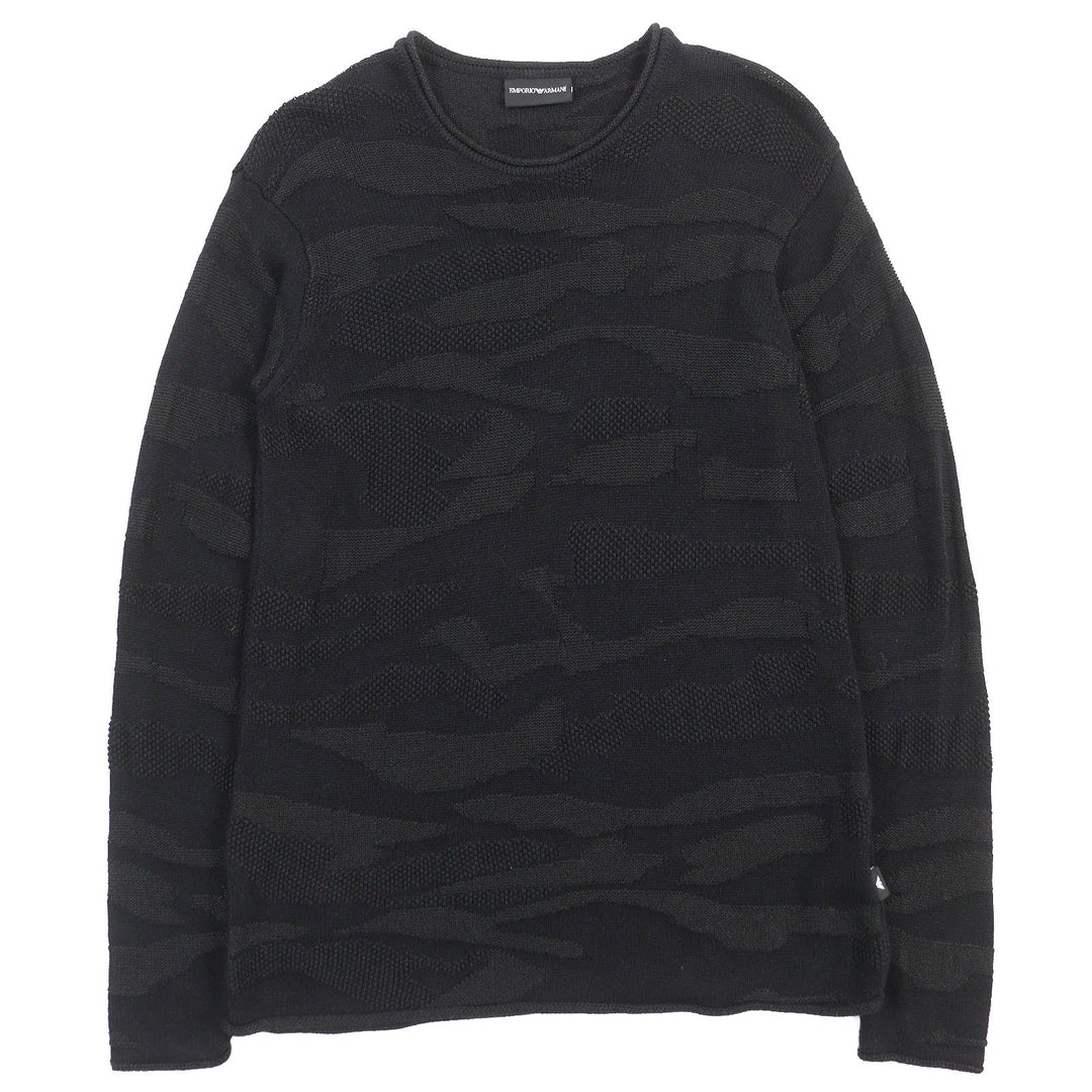 EMPORIO ARMANI knit Black Tag All-Woven Pattern Crew Neck Long Sleeve mens M