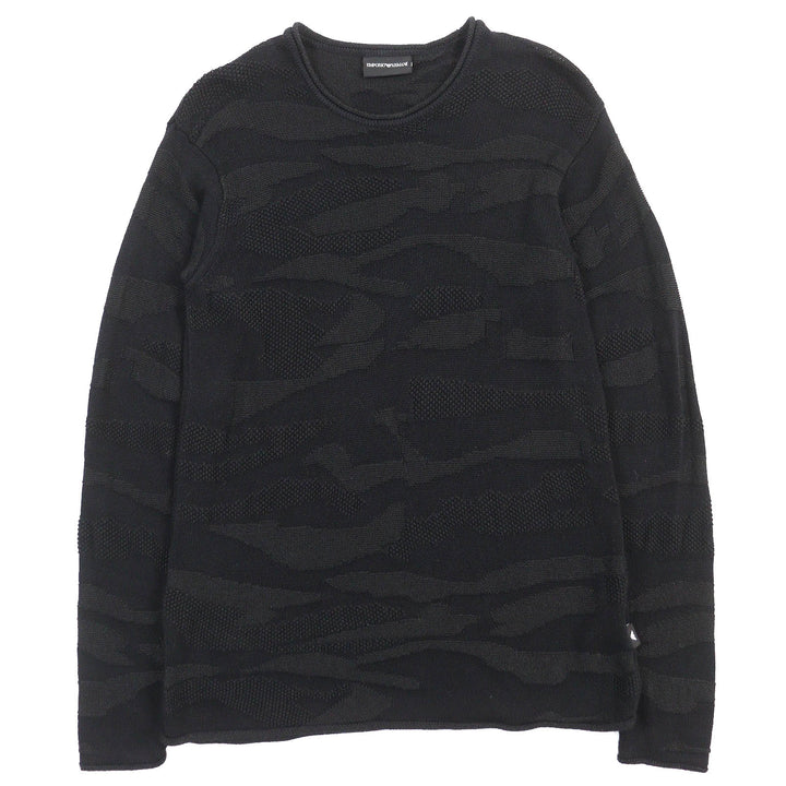 EMPORIO ARMANI knit Black Tag All-Woven Pattern Crew Neck Long Sleeve mens M