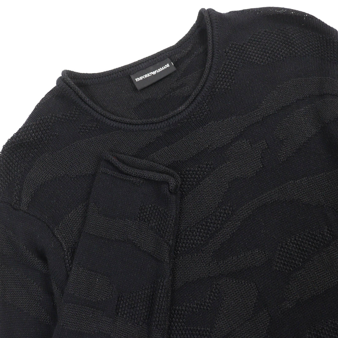 Great EMPORIO ARMANI knit Black Tag All-Woven Pattern Crew Neck M 3Z1MY1