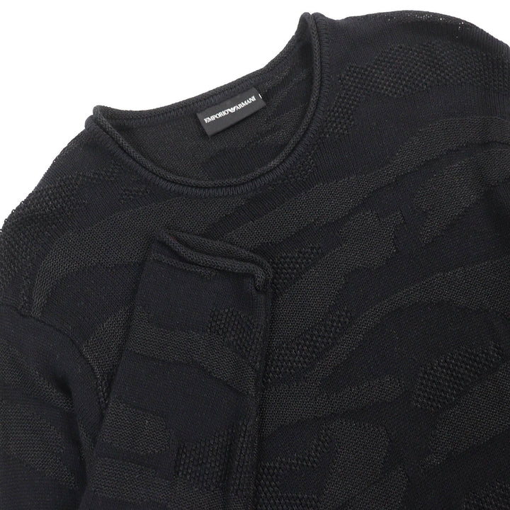 Great EMPORIO ARMANI knit Black Tag All-Woven Pattern Crew Neck M 3Z1MY1