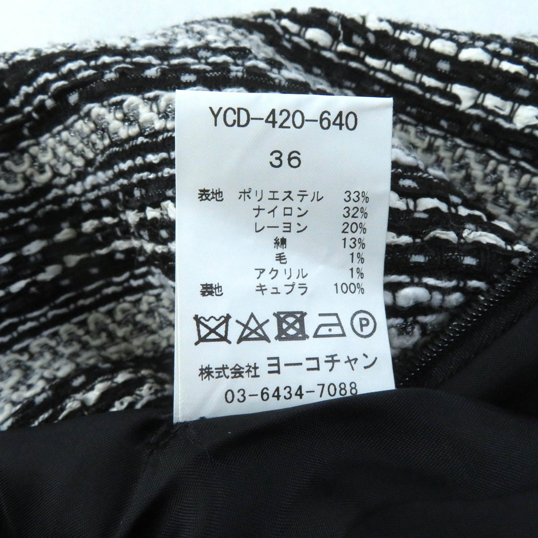 Great YOKO CHAN one piece Crew Neck French Sleeve Tweed polyester 36 YCD-420-640