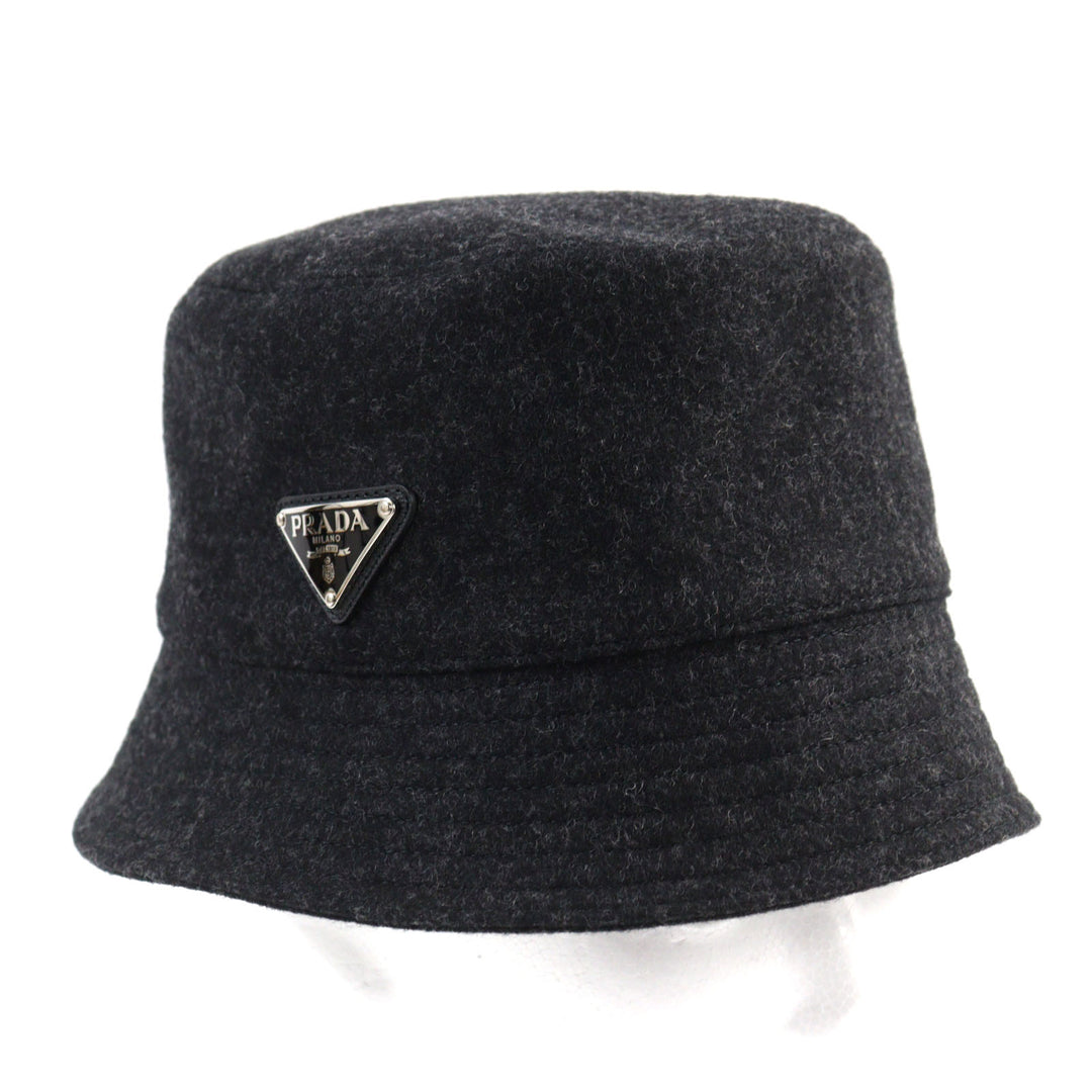 Great PRADA hat Triangle Plate Triangle Logo Bucket Hat Dark gray wool mens M