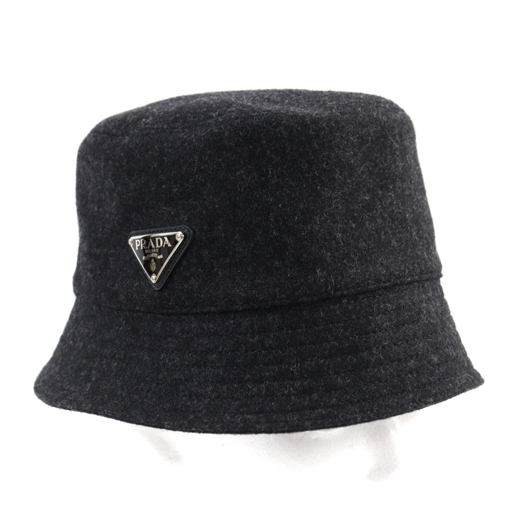 Great PRADA hat Triangle Plate Triangle Logo Bucket Hat Dark gray wool mens M