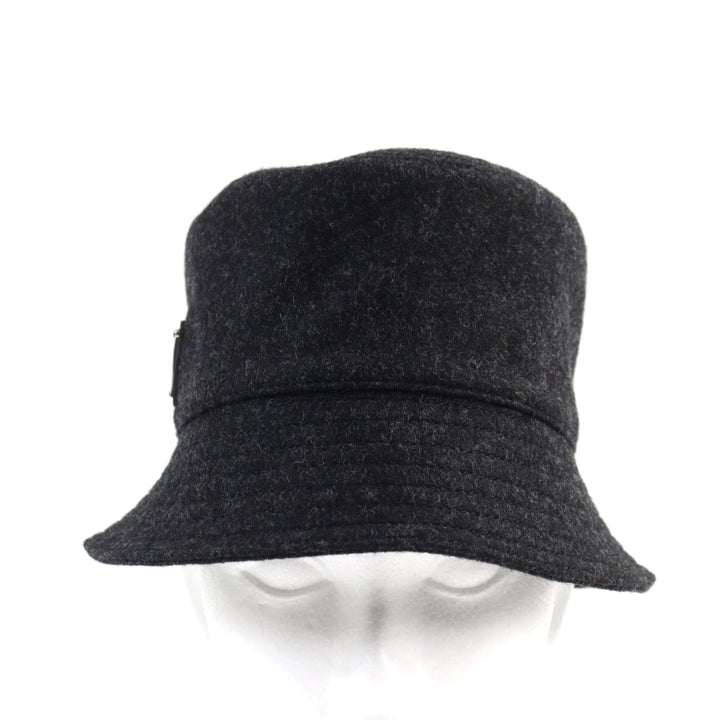 Great PRADA hat Triangle Plate Triangle Logo Bucket Hat Dark gray wool mens M