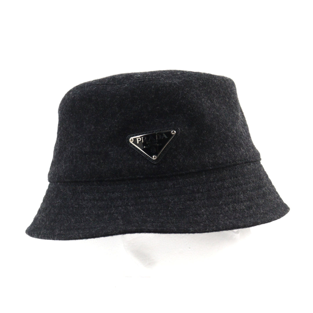 Great PRADA hat Triangle Plate Triangle Logo Bucket Hat Dark gray wool mens M