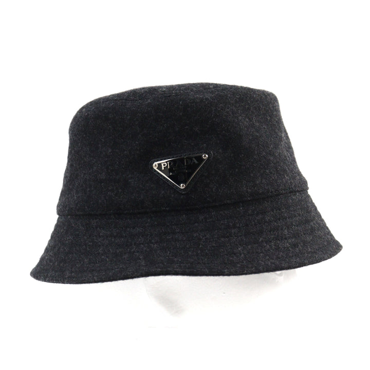 Great PRADA hat Triangle Plate Triangle Logo Bucket Hat Dark gray wool mens M