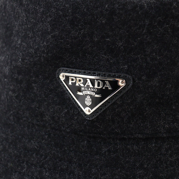 Great PRADA hat Triangle Plate Triangle Logo Bucket Hat Dark gray wool mens M
