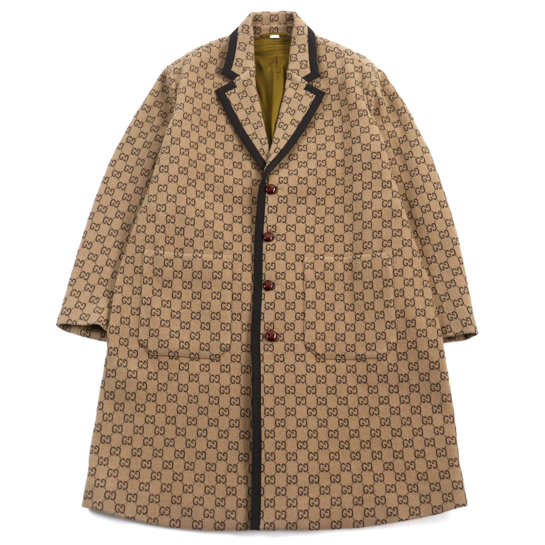 Excellent GUCCI Chester coat GG jacquard melton covered button Beige mens 50 598710