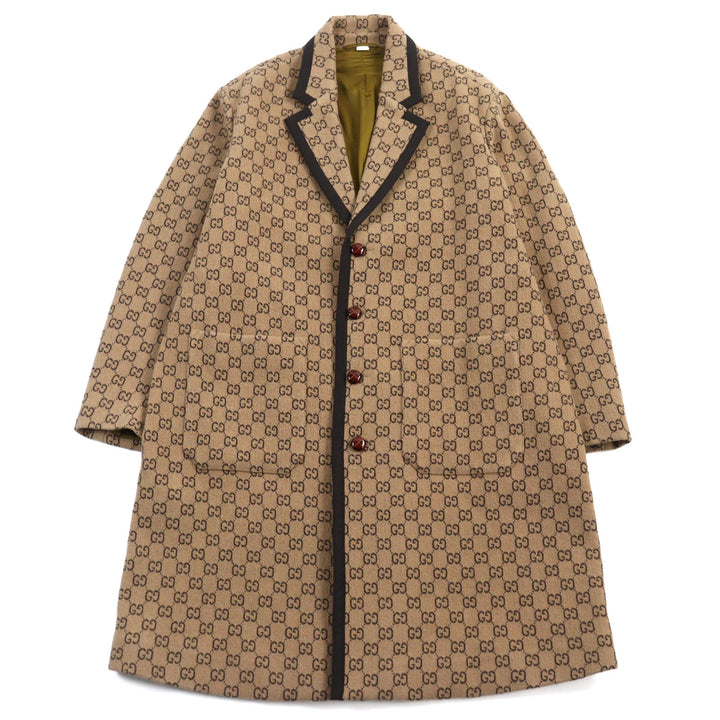 Excellent GUCCI Chester coat GG jacquard melton covered button Beige mens 50 598710