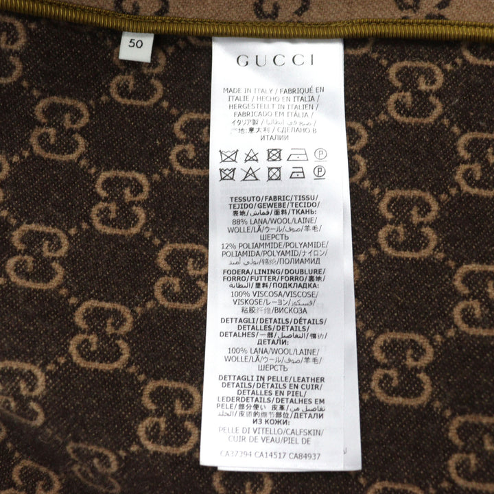 Excellent GUCCI Chester coat GG jacquard melton covered button Beige mens 50 598710