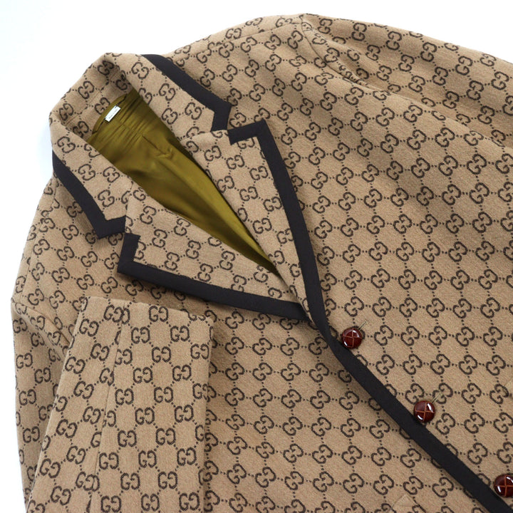 Excellent GUCCI Chester coat GG jacquard melton covered button Beige mens 50