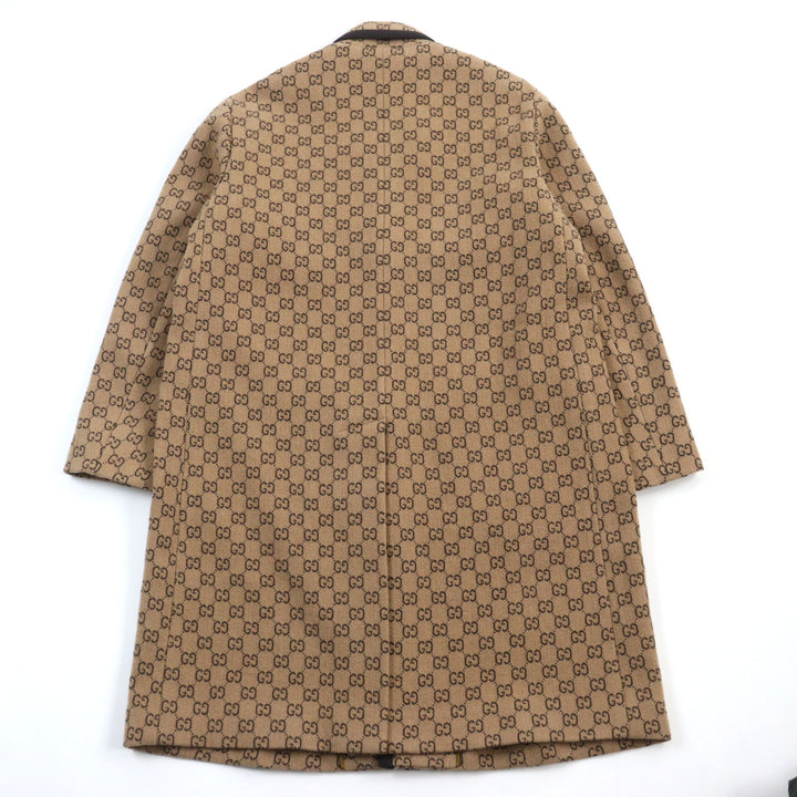 Excellent GUCCI Chester coat GG jacquard melton covered button Beige mens 50 598710
