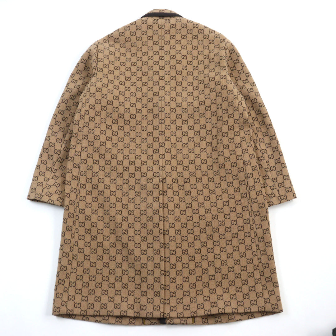 Excellent GUCCI Chester coat GG jacquard melton covered button Beige mens 50