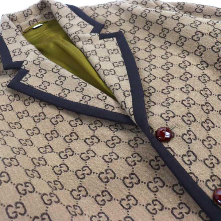 Excellent GUCCI Chester coat GG jacquard melton covered button Beige mens 50 598710