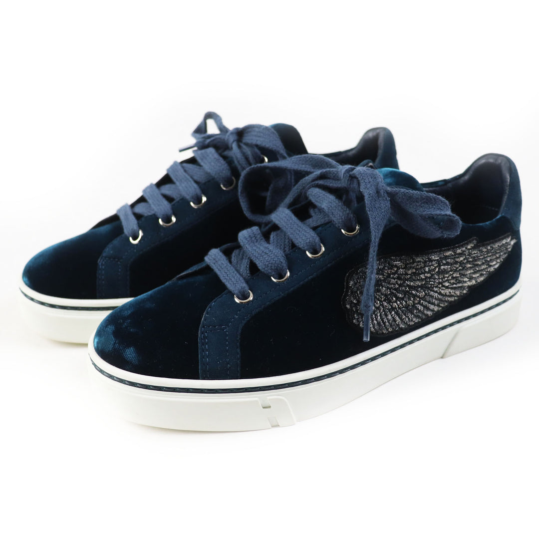 Great HERMES Low cut sneakers With wing patch Emerald green velvet Women 37