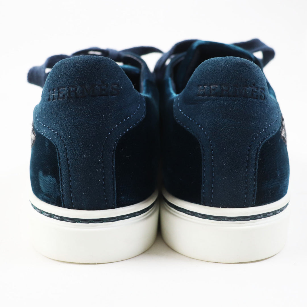 Great HERMES Low cut sneakers With wing patch Emerald green velvet Women 37