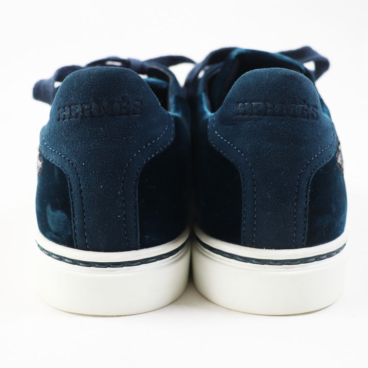 Great HERMES Low cut sneakers With wing patch Emerald green velvet Women 37