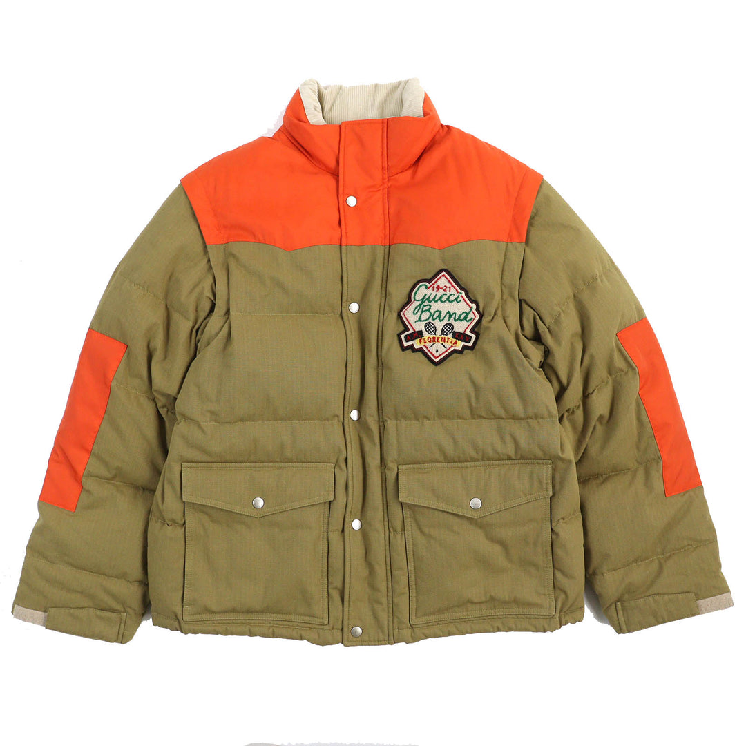 Great GUCCI Down vest Logo patch 2-way zip-up down jacket Camel Orange mens 46