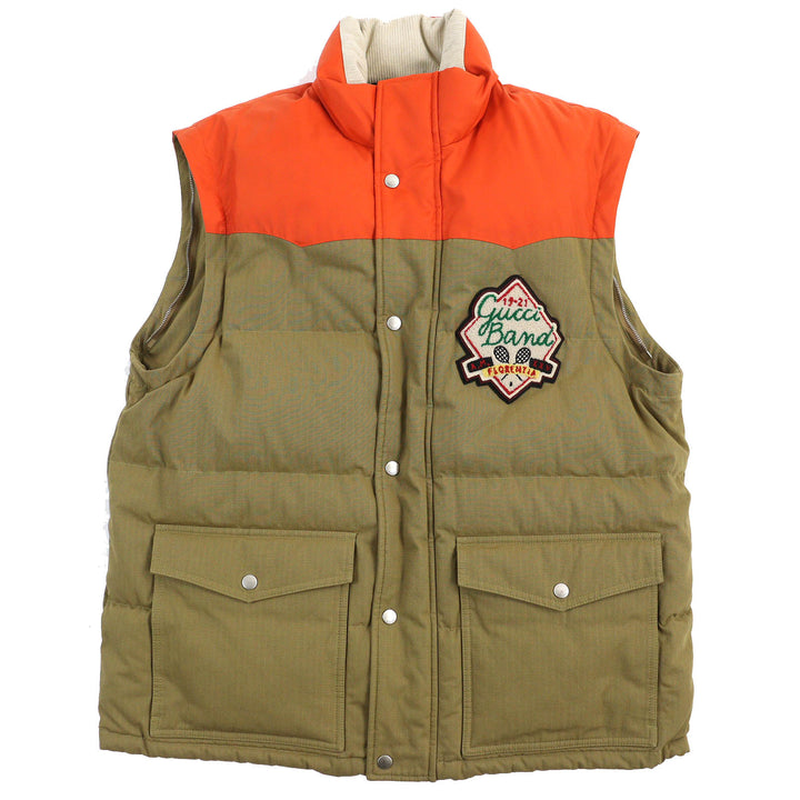 Great GUCCI Down vest Logo patch 2-way zip-up down jacket Camel Orange mens 46