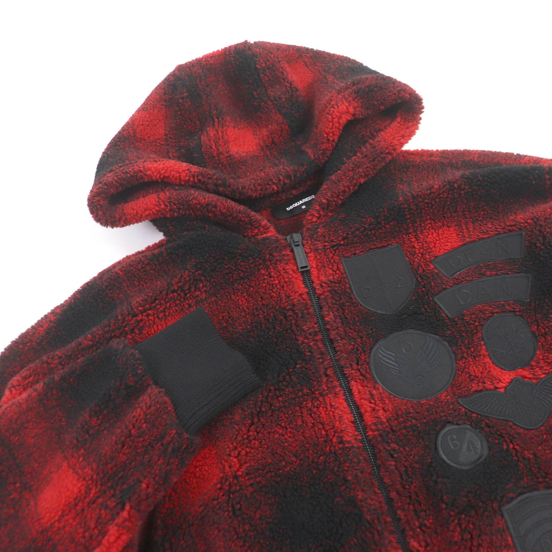 Excellent DSQUARED2 Blouson CHECK PATCH ZIP HOODIE Red black polyester mens M S74HG0110