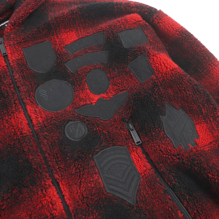 Excellent DSQUARED2 Blouson CHECK PATCH ZIP HOODIE Red black polyester mens M S74HG0110