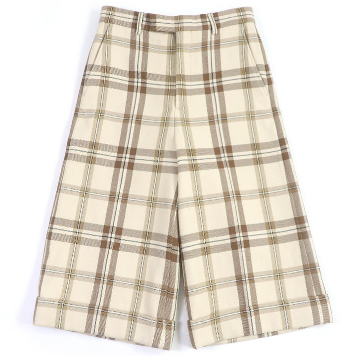 Pristine GUCCI Pants Check Pattern Wide Shorts Beige wool mens 44 710564