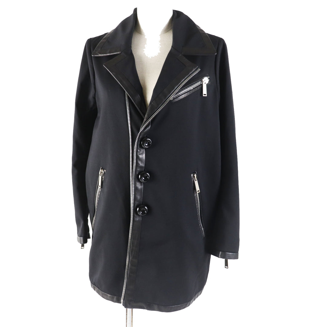 Excellent DSQUARED2 coat Leather details Zip design black wool Women 38